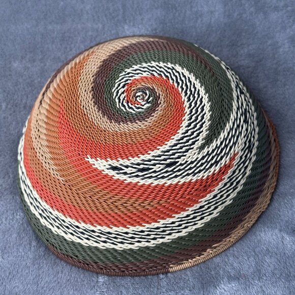 Zulu Telephone Wire Basket Bowl Multicolor Spiral 6.5" Handwoven African Decor - Picture 2 of 8